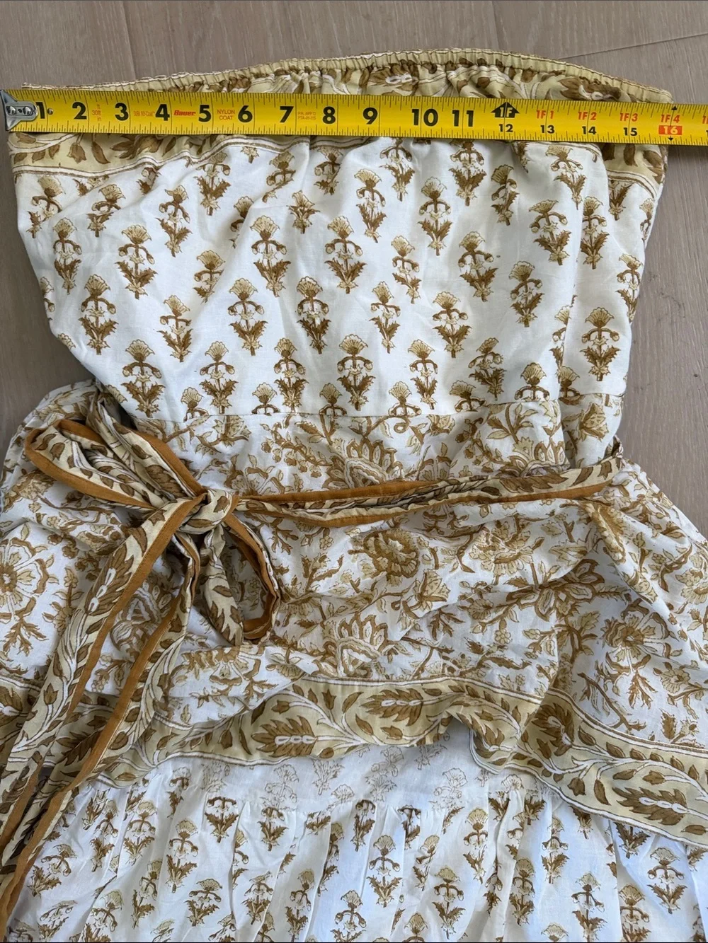Sue Sartor Maxi Dress size Large gold off white tiered strapless